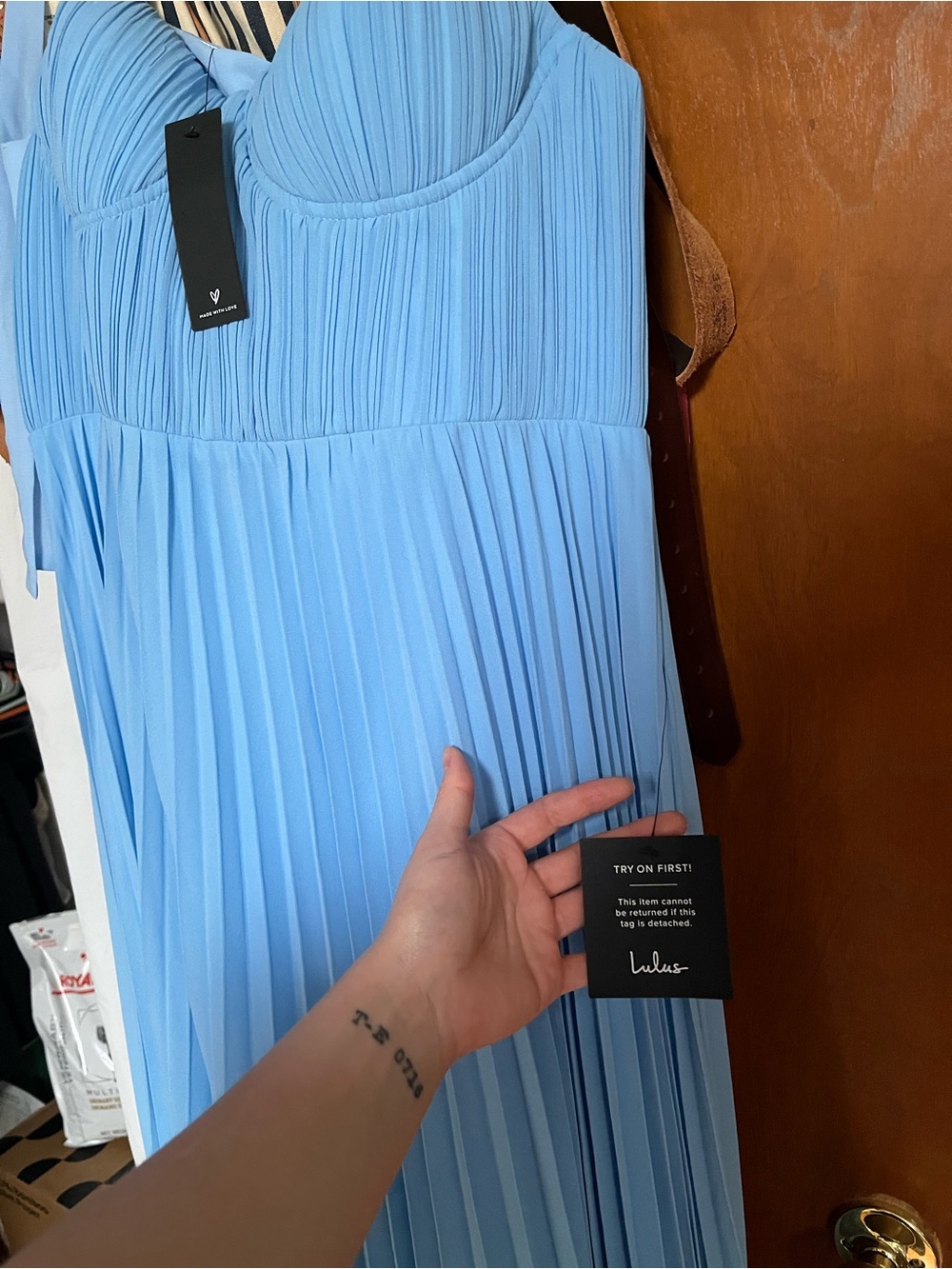 Lulu's Sky Blue Pleated Maxi Dress with Structured Bust